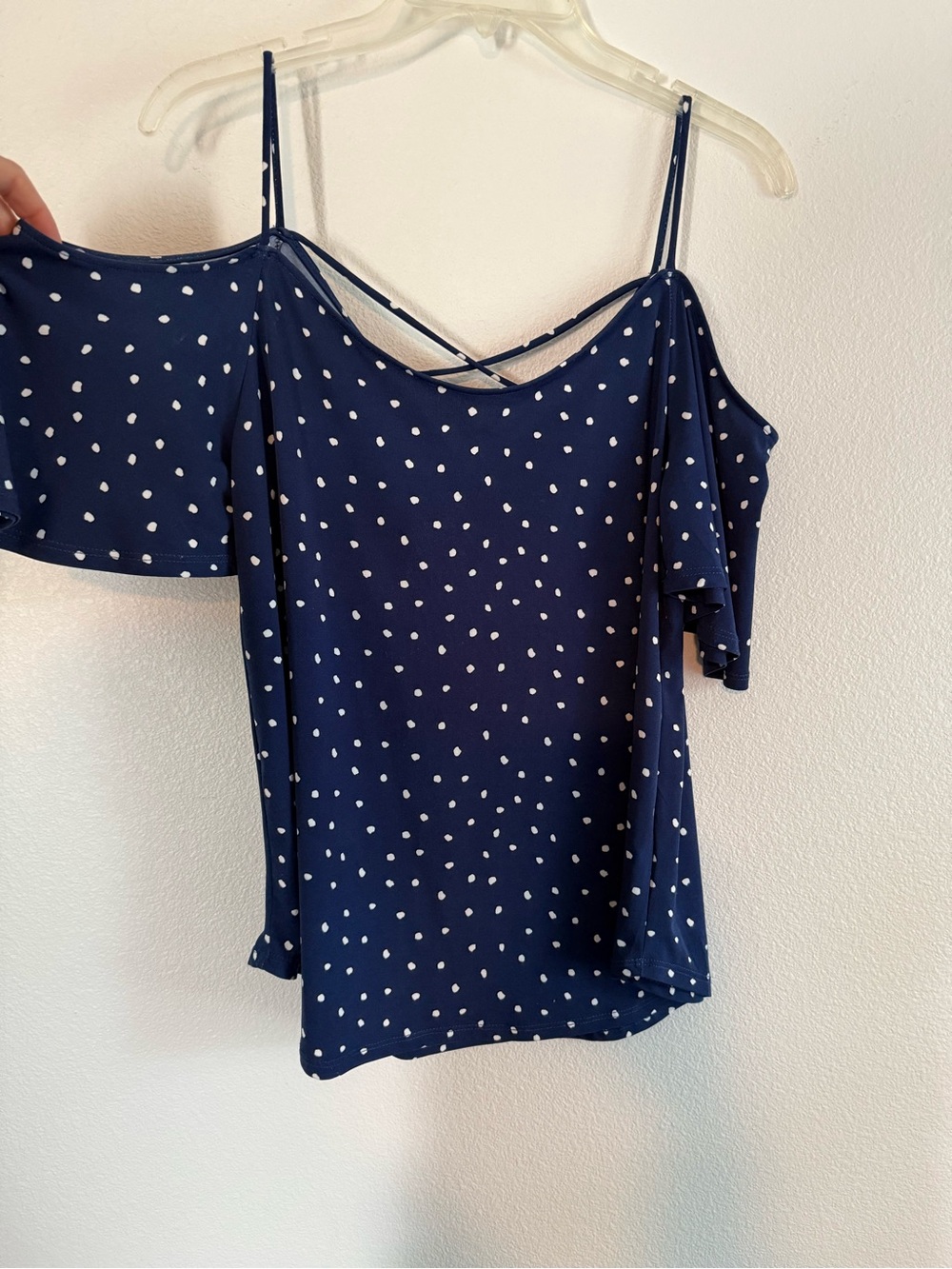 Kaileigh Navy White Polka Dot Cold-Shoulder Cami